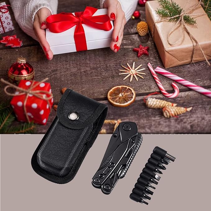 Multitool with Pliers, Fire Starter, whistle,Scissors,Screwdriver, 15 in 1 EDC Multi Tool with Safety Locking, Christmas Stocking Stuffers for Men Dad Gifts, Perfect for Outdoor Camping