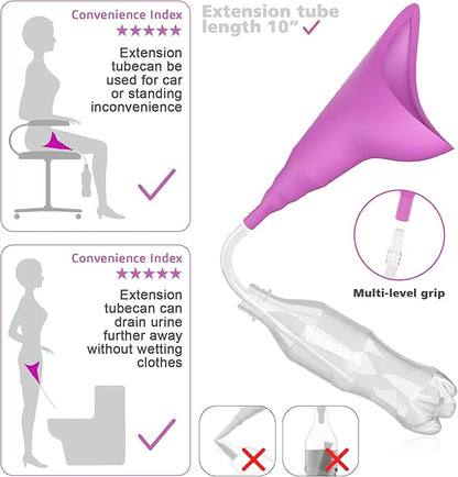 Female Urination Device,Portable Reusable Urinal Funnel with Extension Tube,Small Folding Storage,Suitable for Travel, Festivals, Camping,Traffic Jams,Etc,Includes Waterproof Bag,Waterproof Cup