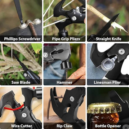 Hammer Multitool, Camping Hammer Tool Camping Essentials Gear Survival Multitool with Knife Hammer Pliers Saw Bottle Can Opener Screwdriver Cool Gadgets Gifts for Men, Dad