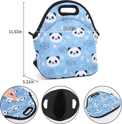 Violet Mist Panda Neoprene Lunch Bag for Women Kawaii Cute Insulated Lunch bags Handbag Reusable Lunch Box Gift for Women Work Picnic Office Christmas Gift