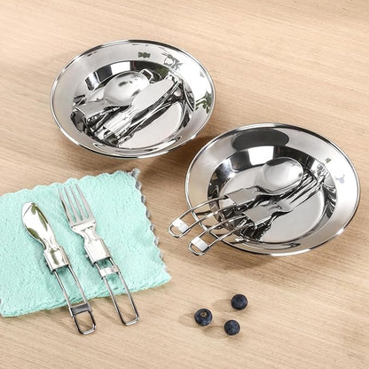 Camping Cooking Set,Camping Cookware Mess Kit,304 Stainless Steel Camping Pot and Pan Set with Kettle Cups Plates Forks Knives Spoons for Camping, Picnic, RVs for 2 People
