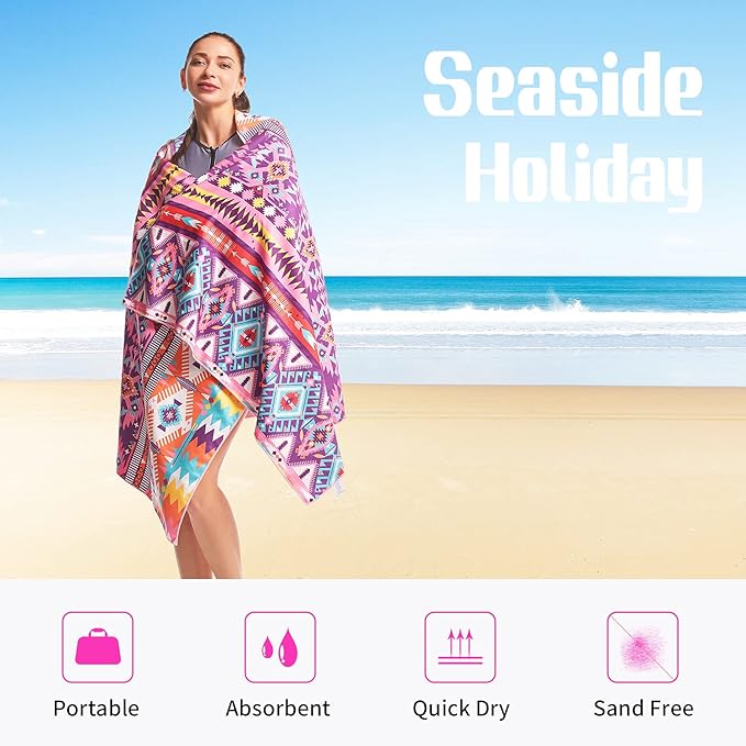 Hiturbo Microfiber Beach Towel-Quick Fast Dry Super Bath Towels Absorbent Lightweight Pool Beach Blanket, Ultra Compact Perfect for Travel Pool Swimming Bath Camping Yoga Gym Sports