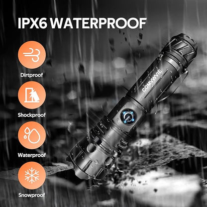 Flashlights Rechargeable High Lumens LED Tactical Flashlight NIGHT Turns Into DAY , High Powered Handheld Flashlights,5 Modes Zoomable Waterproof Flash lights for Emergencies Camping Hiking Gift