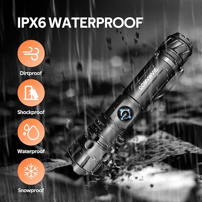 Flashlights Rechargeable High Lumens Strong Zoomable Flashlight NIGHT Turns Into DAY,Long Distance LED Tactical Handheld Flash lights 5 Modes Waterproof Strobe for Emergencies Camping Hiking Gift