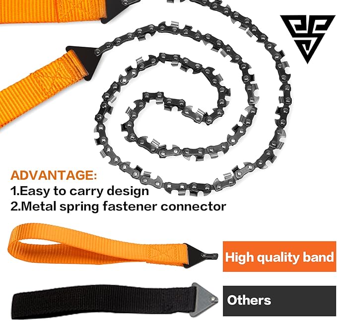 24"-31"Two-sided Teeth Pocket Chain Saw & FREE Fire Starter,3X Faster with Cutting Blade ON Every Link,Best Compact Folding Hand Saw Tool for Survival Gear,Camping,Hunting