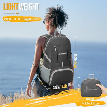 ZOMAKE Lightweight Packable Backpack 35L - Light Foldable Backpacks Water Resistant Collapsible Hiking Backpack - Compact Folding Day Pack for Travel Camping(Dimgray)
