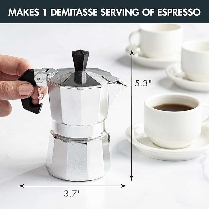 Primula Classic Stovetop Espresso and Coffee Maker, Moka Pot for Italian and Cuban Café Brewing, Greca Coffee Maker, Cafeteras, 1 Espresso Cup, Silver