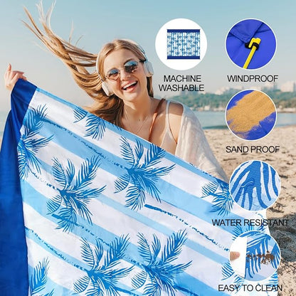 Beach Blanket Waterproof Sandproof Beach Mat Oversized 79" X 83" with 4 Stakes for 2-8 Adults, Soft and Durable, Sand Free, Light Weight, Perfect for Beach Travel Camping Outdoor Hiking