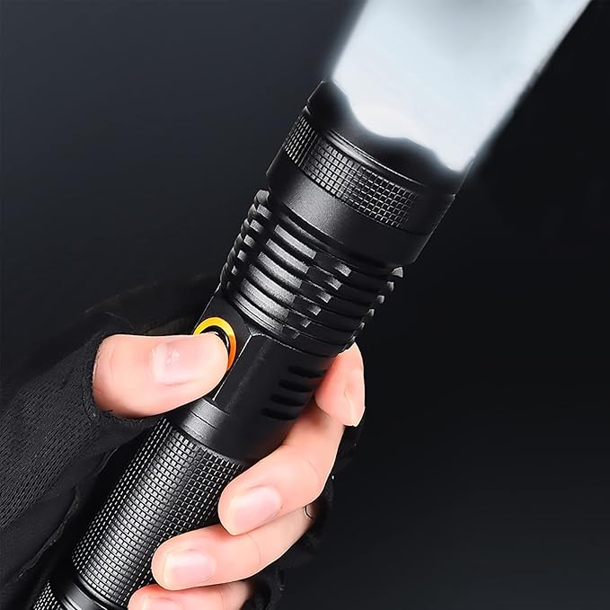 600000 Hign Lumen Handheld Flashlight Rechargeable LED Tactical Flashlight with 5 Modes Waterproof for Camping Hiking Outdoor Biking Emergency Self Defense