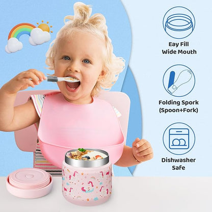 Soup Thermo for Kids Wide-Mouth - 12 oz Insulated Jar Container Box with Spoon & lunch Bag, Stainless Steel Leak-Proof Thermo Bowls Bento for Hot Food, Keep Cold 12h/Hot 8h
