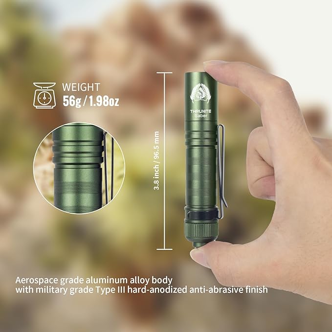 ThruNite BSS Saber 1015 Lumens AA Mini Flashlight Rechargeable, Small EDC Flashlight with Clip High Performance LED Light (Dark Green)