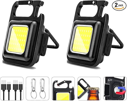Keychain Flashlight Work Light with Two Keychains and 4 Lighting Modes Built-in Rechargeable Battery Designed for Emergency Lighting, Fishing, Camping and Walking Bottle openers