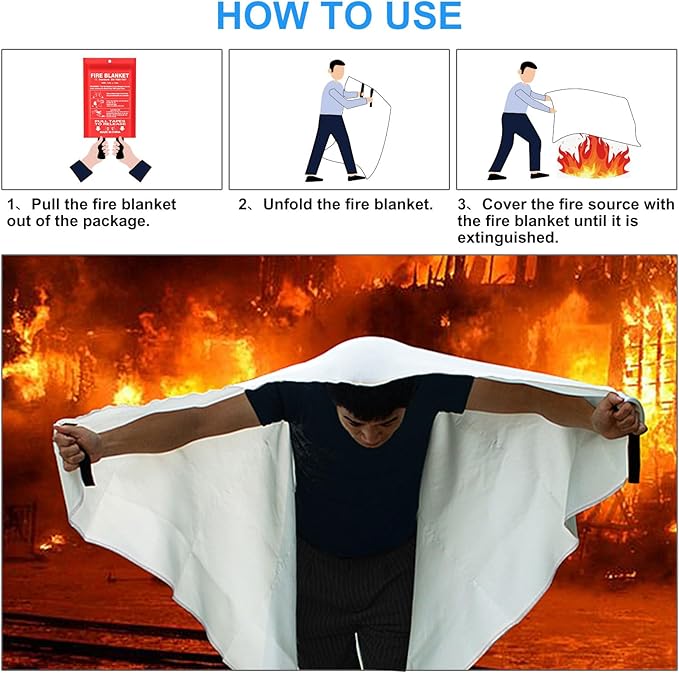 Emergency Fire Blanket for Kitchen and Home, 4 Pack 39.37”x39.37” Fiberglass Fire Safety Blankets for Survival, Suppression Fire Retardant Blanket for Fireplace Camping
