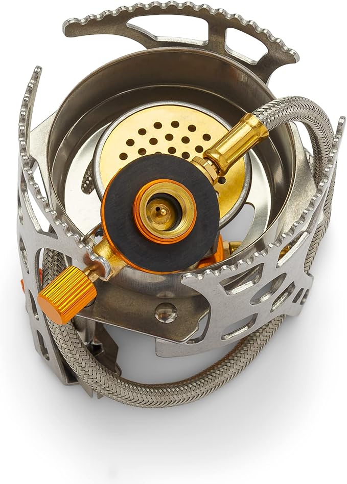 Backpacking Stove with Built-in Ignition System, Compatible with 3 Types of Camping Stove Fuel