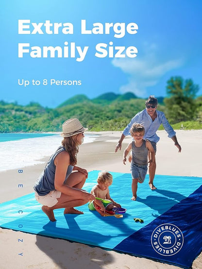 OCOOPA Beach Blanket, Sand Free, Large Oversized Beach Blanket, Comfortable Parachute Nylon, Cozy& Chic, Compact& Light, Reinforced Windproof, 4 Stakes&1 Travel Bag, S09
