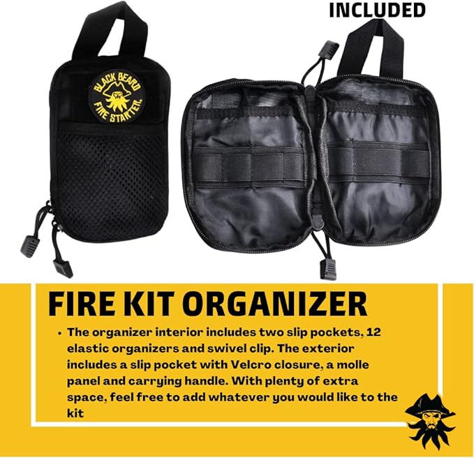 Black Beard Fire Plug Kit - 50 Waterproof Fire Plugs, Arc Lighter, Ferro Rod and Organizer Case for Camping, Backpacking and Emergency Survival
