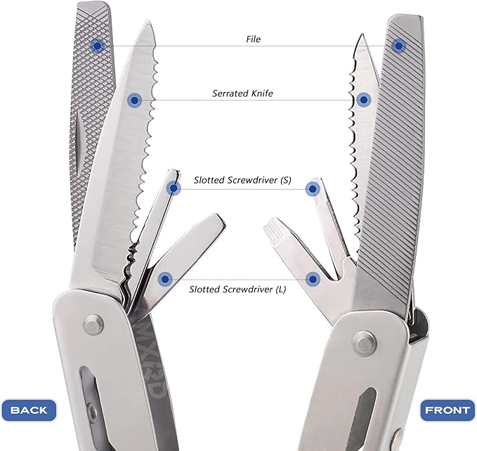 Multitool Pliers, 12-in-1 Hard Stainless Steel Foldable Multi Tool, Pocket Knife Camping Tool, Multi-pliers Used as Knife, Bottle Opener, Screwdriver, Sickle etc, Gifts for Men