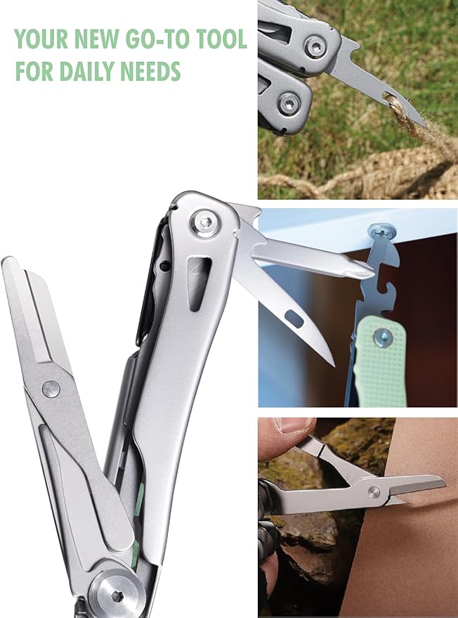 FantastiCAR 14 in 1 Multitool Pliers, Versatile Pocket Knife with Scissors, Knife Blade, Screwdriver, Bottle Opener, and Ideal for House or Camping Essentials, Holiday Gift Packaged (Mint Green)