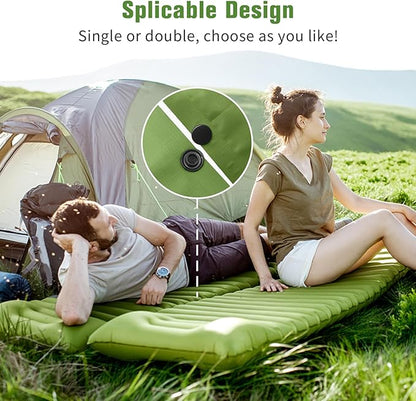 Sleeping Pad for Camping 4in Thick, Camping Air Mattress Pad Built-in Pump, Ultralight Camping Sleeping Pad Mat with Pillow, Inflatable Sleeping Pad Backpacking, Holds 440lbs, 40D+60D Nylon