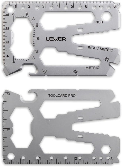 Lever Gear Toolcard Pro - 40 in 1 Credit Card Multitool. Slim, Minimalist Survival Card Wallet Tool Card. TSA Approved Multitool Card Pocket Tool. (Silver)
