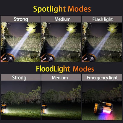 KINQILIN1200,000LM Rechargeable Spotlight 30600mAh Spotlight Flashlight 100H Ultra-Long Standby IP67 Waterproof Spotlight with 6 Modes Handheld Rechargeable Flashlight for Camping Hunting Emergency