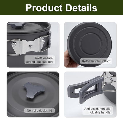 Alocs Camping Cooking Set Camping Gear, Camping Pots and Pans Set, Portable Camping Cookware Camping Essentials with Accessories for Outdoor Cooking, Backpacking, Hiking and Picnic.