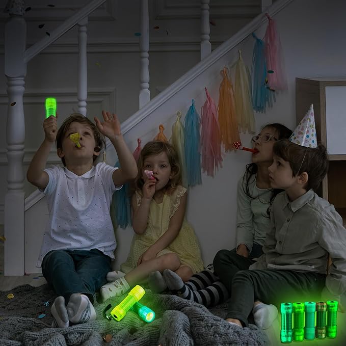 KunHe 60 Pack Glow in Dark Flashlights Fluorescent Small Mini LED Flashlight COB Flashlights for Kids Bulk flashlights Batteries Included Best Gift for Kids Night Party Favors in 5 Colors