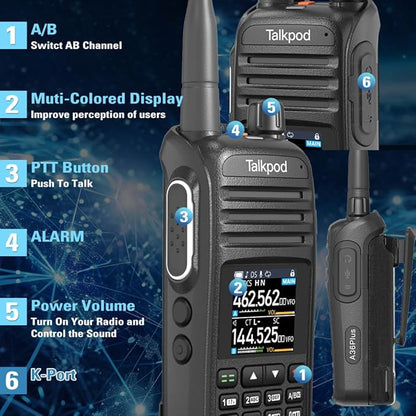 A36Plus Max Ham Radio Handheld, Airband Receiving and Scanning, Dual Band Long Range Two Way Radios with 3200mAh Rechargeable Battery, 1.44 inch Color Screen-2Pack (Black)