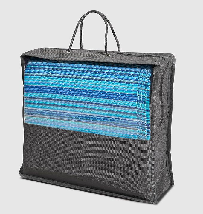 FH Home Outdoor Camping Rug - Waterproof, Fade Resistant, Reversible - Premium Recycled Plastic - Striped - Patio, Deck, Sunroom, RV - Havana - Turquoise - 5 x 8 ft Foldable