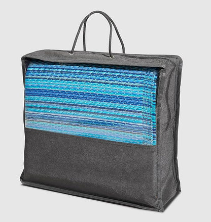 FH Home Outdoor Camping Rug - Waterproof, Fade Resistant, Reversible - Premium Recycled Plastic - Striped - Patio, Deck, Sunroom, RV - Havana - Turquoise - 5 x 8 ft Foldable