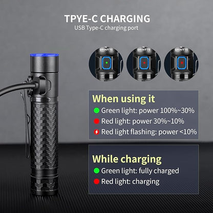 Brinyte E18 Rechargeable LED Flashlight Work Light with Magnetic Base for Hands-Free Lighting, 1200 Lumens Compact Bright EDC Pocket Light, IP68 Waterproof for Home, Outdoors, and Emergency