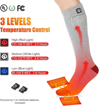 Heated Socks for Men Women, SAVIOR HEAT Electric Rechargeable Battery Thick Long Ski Socks for Winter Cold Weather Hunting Hiking Camping Skating Motorcycle Cycling Fishing