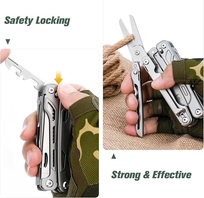 FLYHOMES Multitool, 20-in-1 Multitools Pliers with Large Scissors, Fire Starter, Screwdriver, Gift for Men, Professional for Camping Survival Tools, Hunting, Hiking (Silver)