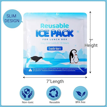 4 Pack Reusable Ice Packs for Lunch Boxes - 7x7 Inch Long-Lasting Freezer Packs, BPA-Free Gel & Leakproof Design Cold Packs for Cooler, Camping, Travel