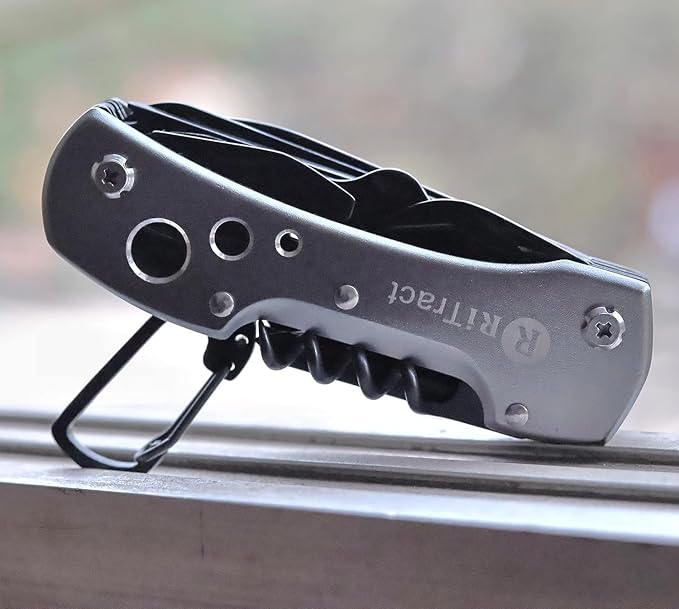 DWELLING Multi Utility Tools 15 in 1 Multitools All in One Pocket Size Tool Multi-Purpose Swiss Army Multiutility Toolkit Set - Silver Black