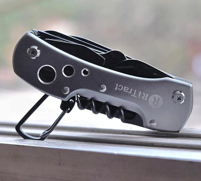 DWELLING Multi Utility Tools 15 in 1 Multitools All in One Pocket Size Tool Multi-Purpose Swiss Army Multiutility Toolkit Set - Silver Black