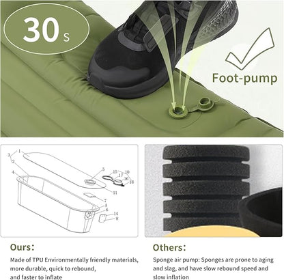 Sleeping Pad for Camping 4in Thick, Camping Air Mattress Pad Built-in Pump, Ultralight Camping Sleeping Pad Mat with Pillow, Inflatable Sleeping Pad Backpacking, Holds 440lbs, 40D+60D Nylon