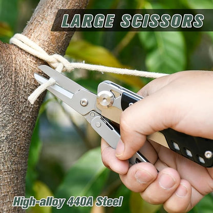 FLYHOMES Multitool Knife, 6-in-1 Multitool with Scissors and Pocket Clip, Gift for Men, Professional Multi-tool for Camping, Survival Tools, and Outdoor Adventures