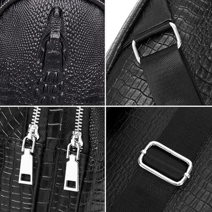 KPYWZER Genuine Leather Sling Bag Backpack for Men Crocodile Embossing Chest Bag Crossbody Shoulder Bag Daypack Black