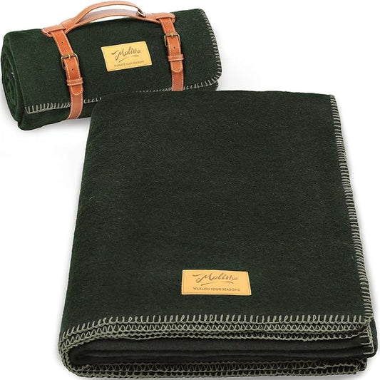 100% Wool Blanket, 62" x 86", Warm, Thick, Washable, Military Wool Blanket, Great for Camping, Outdoors, Sporting Events, Survival Kits