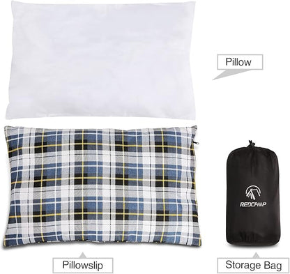 REDCAMP Small Camping Pillow Lightweight and Compressible, Flannel Travel Pillow with Removable Pillow Cover, 2 Pack