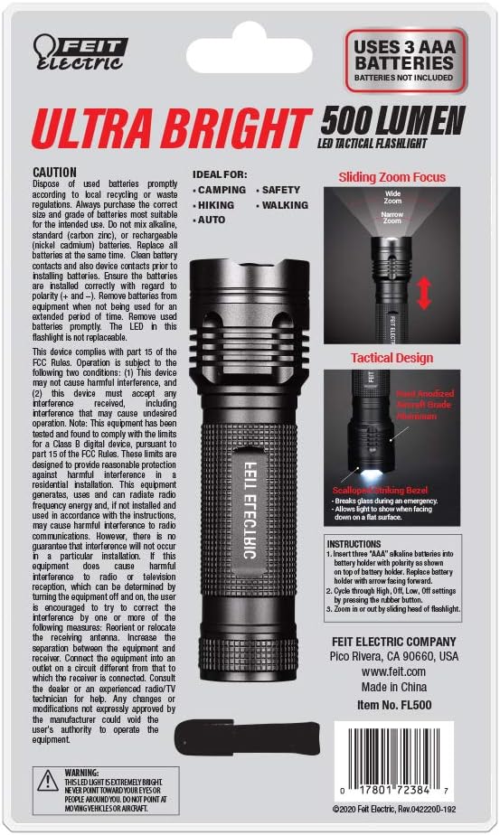 Feit Electric FL500 500 Lumens Compact Ultra Bright 3-Cell AAA LED Flashlight