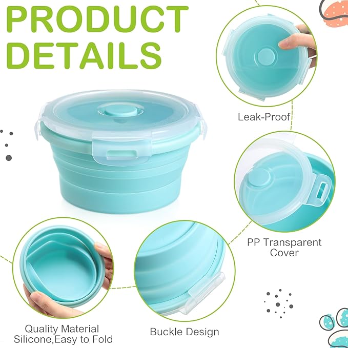 4 Pcs Camping Bowl with Lid Collapsible Silicone Bowl Lunch Box Salad Bowl Expandable Food Storage Container Set Folding Travel Bowl for Hiking Heat (Red, Pink, Blue, Green,17 oz)