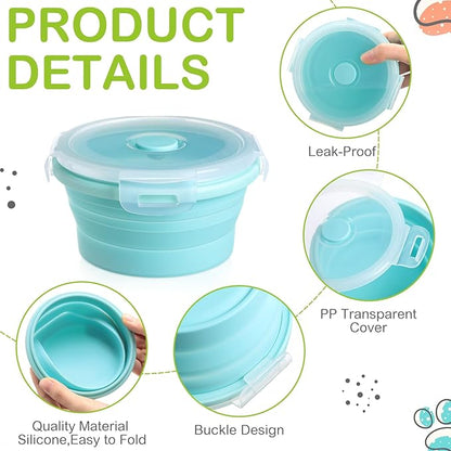 4 Pcs Camping Bowl with Lid Collapsible Silicone Bowl Lunch Box Salad Bowl Expandable Food Storage Container Set Folding Travel Bowl for Hiking Heat (Red, Pink, Blue, Green,17 oz)