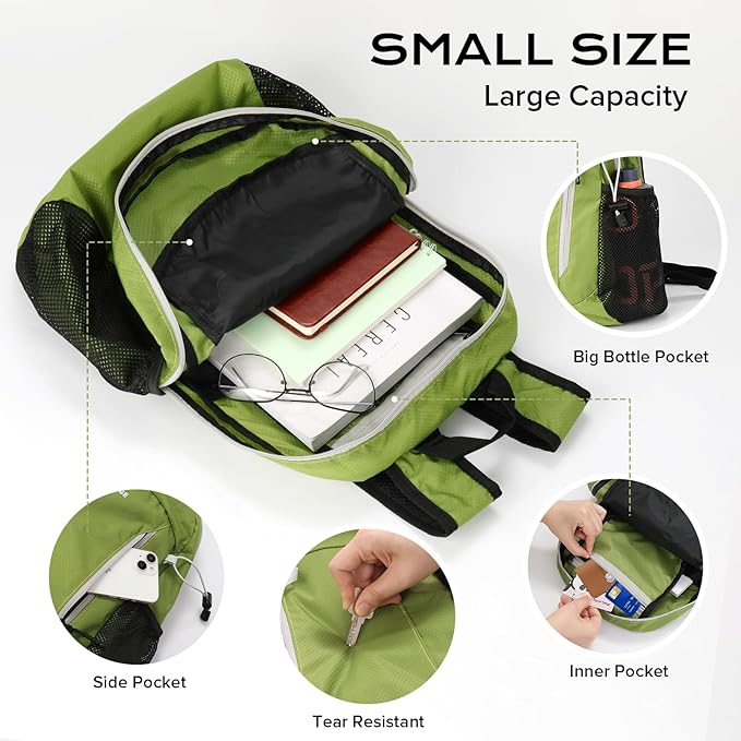 15L Highly Water-resistant Hiking Daypack, Small Backpack Travel Outdoor, Lightweight Day Pack with Tool Loops(Dark Yellow)