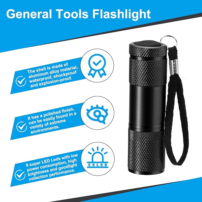 PATIKIL 9 LED Mini Flashlights, Aluminum Pocket Flashlight Torch with Lanyard for Camping, Hiking, Outdoor Emergencies, Black