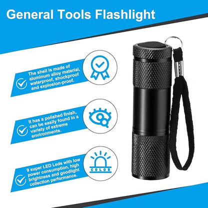 PATIKIL 9 LED Mini Flashlights, Aluminum Pocket Flashlight Torch with Lanyard for Camping, Hiking, Outdoor Emergencies, Black