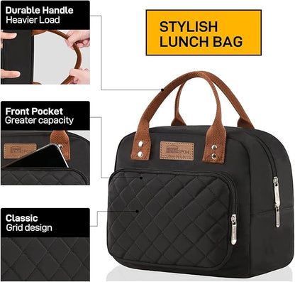 Buringer HOMESPON Lunch Bag for Woman Man Adults with Front Pocket Insulated Lunch Tote Lunch Box Container for Work Picnic or Travel（Black）