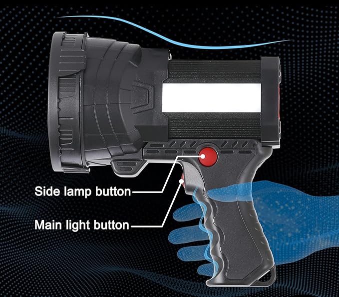 BIGSUN Rechargeable Spotlight, High Lumens 1000,000 LED Flashlight with Three Filter Lens, Built-in 10000mAh Battery Pack, Outdoor Handheld spot Light,for Farm,Hunting,Observe Animals