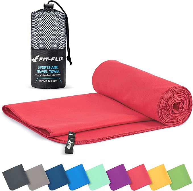 Fit-Flip Travel Towel - Compact & Ultra Soft Microfiber Camping Towel - Quick Dry Towel - Super Absorbent & Lightweight for Sports, Beach, Gym, Backpacking, Hiking and Yoga